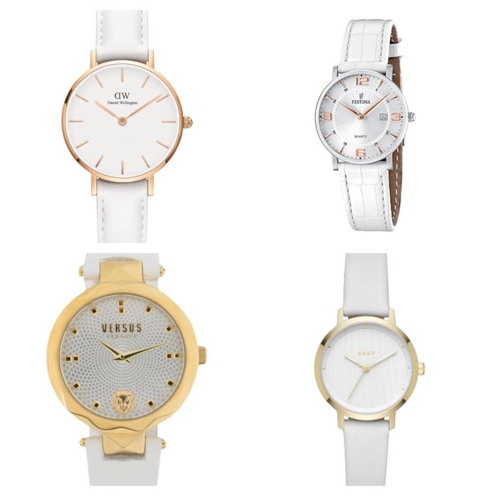 Orologio da donna con cinturino in pelle bianco di moda per l'estate 2018 Con il cinturino bianco, gli orologi di tendenza per l'estate 2018