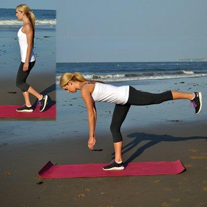 Stacco della gamba: esercizio di fitness Fitness, Nora Tobin illustra lo stacco della gamba