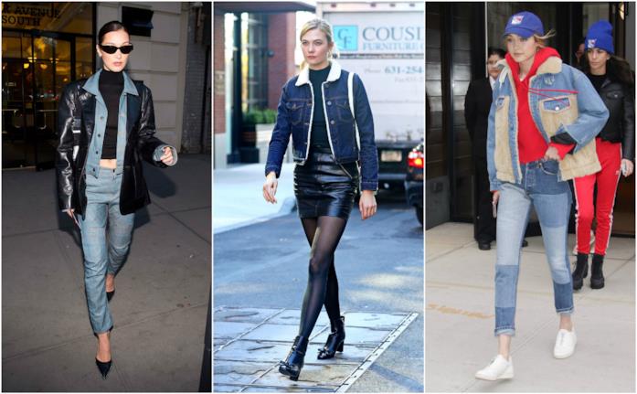 Giacche in denim indossate da Gigi e Bella Hadid e Karlie Kloss Le top model indossano le giacche in denim per la primavera 2018