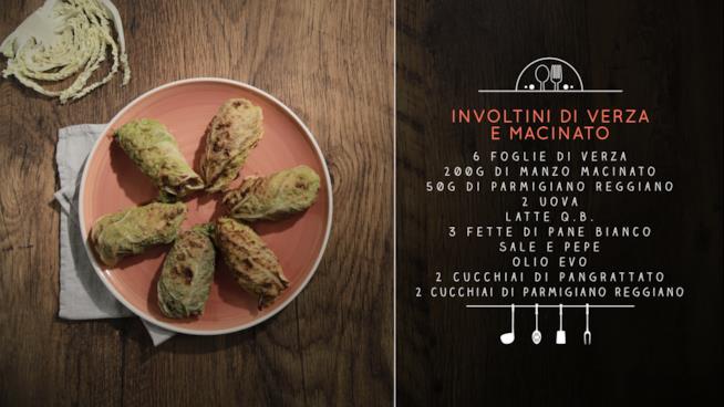 Involtini di verza con ripieno di manzo, pane e formaggio Involtini di verza e macinato