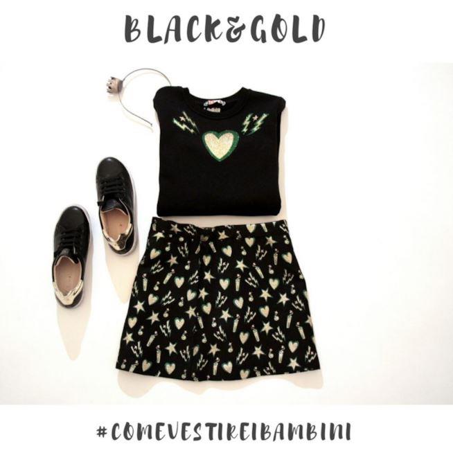 Look per le bambine per una festa speciale Nero e oro per look per bambine
