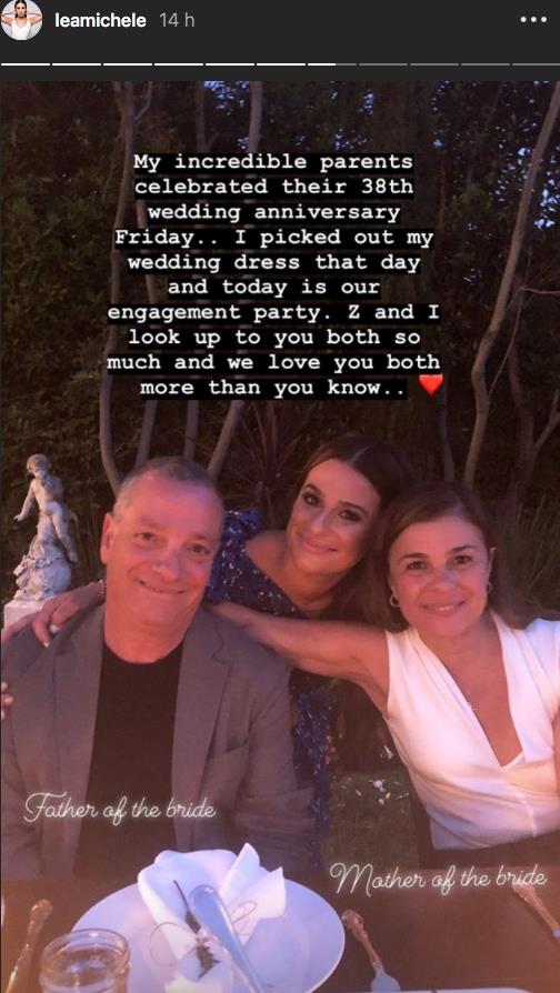 Lea Michele festeggia il suo fidanzamento Lea Michele con i genitori su Instagram