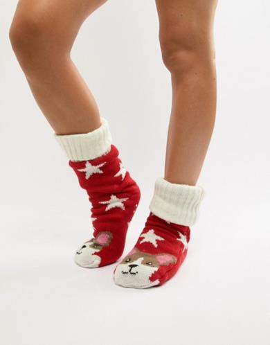 Calze pantofola con fodera in pile e corgi