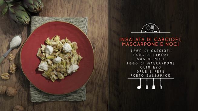 Insalata di carciofi crudi, noci, limone, pepe e mascarpone Insalata di carciofi, mascarpone e noci