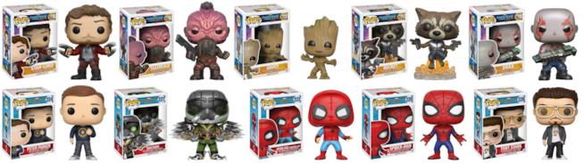 i pupazzi Funko dei personaggi Marvel dieci pupazzi FunKo in vinile ispirati ai personaggi di Guardiani della galassia 2 e Spider-Man Homecoming