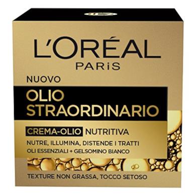 L'Oréal Paris Crema Viso Giorno Olio Straordinario, Texture Nutriente, Adatto a Pelli Secche e Sensibili, 50 ml