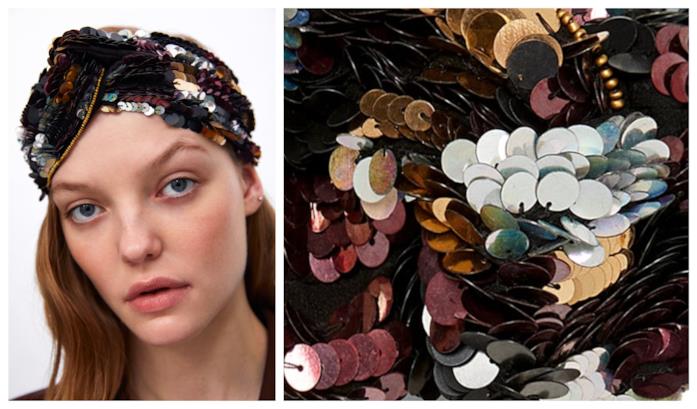 Fascia in stile turbante con le paillettes moda autunno 2018 Con le paillettes la fascia in stile turbante di tendenza