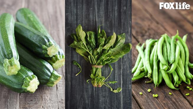 Verdure di stagione di Maggio: zucchine, fagiolini e spinaci Verdure di stagione di Maggio