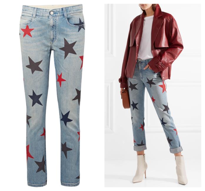 Mom jeans a vita alta con stampa stelle di moda per l'A/I 2018-19 Mom jeans a vita alta di tendenza