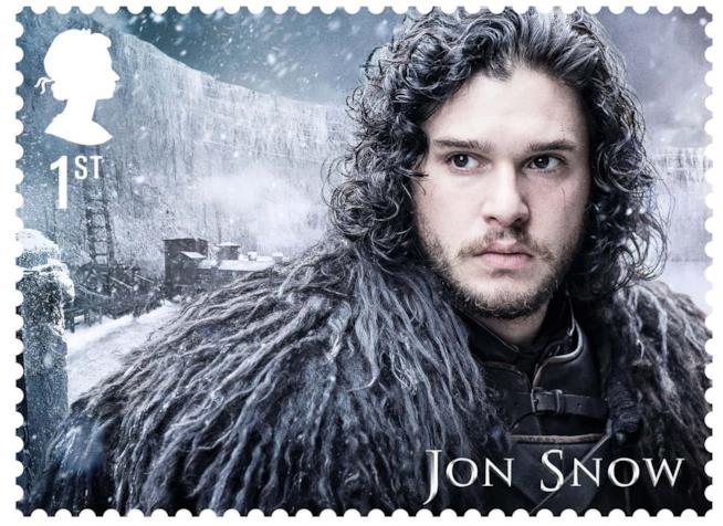 Royal Mail lancerà presto dei francobolli ispirati a Game of Thrones Il francobollo Royal Mail di Jon Snow
