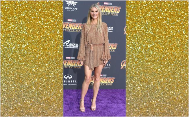 Gwyneth Paltrow alla premiere di Avengers. Infinity War Gwyneth Paltrow indossa un vestito dorato