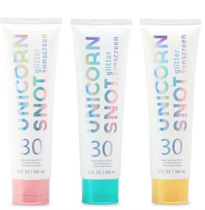 Unicorn Snot lancia la crema glitterata solare al moccio di unicorno Creme solari Unicorn Snot