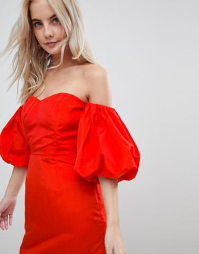 Vestito elegante con scollo a barca e maniche a palloncino