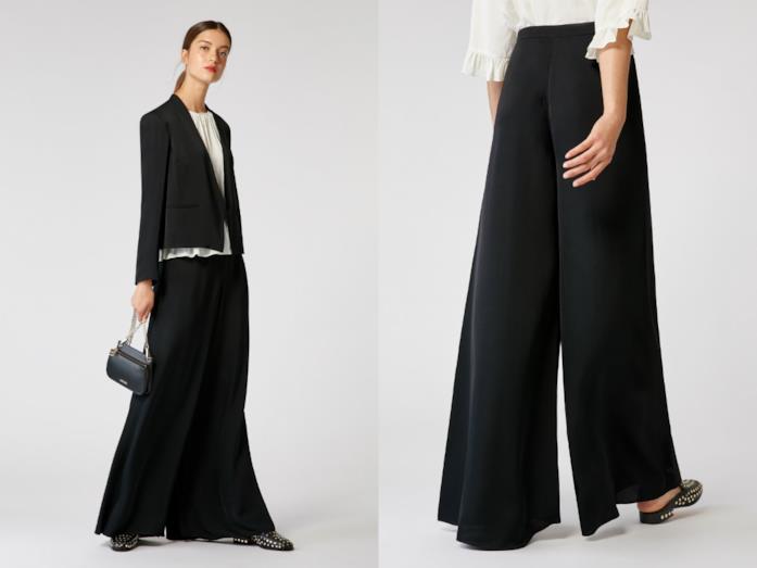 Completo in coordinato blazer e pantaloni neri I pantaloni palazzo neri di moda per l'inverno 2018
