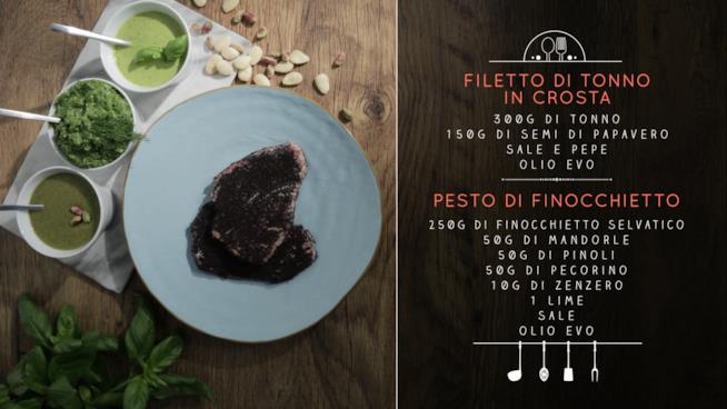Filetto di tonno in crosta di semi di papavero e pesto al finocchietto Filetto di tonno in crosta e pesto di finocchietto