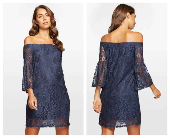 Vestito elegante in pizzo di moda per l'autunno 2018 In pizzo il vestito blu di tendenza per l'autunno 2018