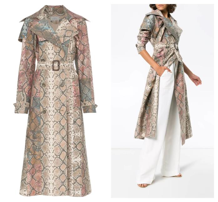 Trench con stampa pitonata di tendenza per l'autunno 2018 Capospalla con fantasia pitonata A/I 2018-19