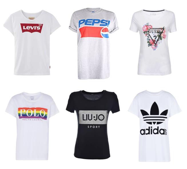 T-shirt logate da donna di moda per l'estate 2018 Magliette con i loghi di tendenza per l'estate 2018