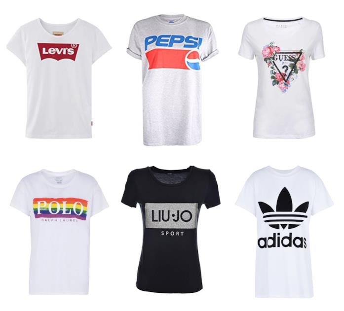 T-shirt logate da donna di moda per l'estate 2018 Magliette con i loghi di tendenza per l'estate 2018