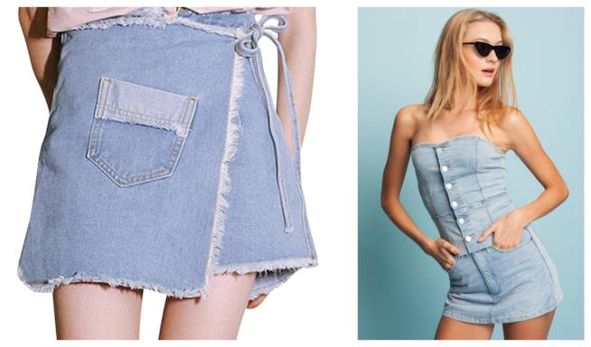 Gonna pantalone in denim corta di tendenza per l'estate 2018 Asimmetrica o in denim, la gonna pantalone P/E 2018