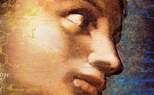 Dan Brown e Origin Adamo nella copertina di Origin di Dan Brown