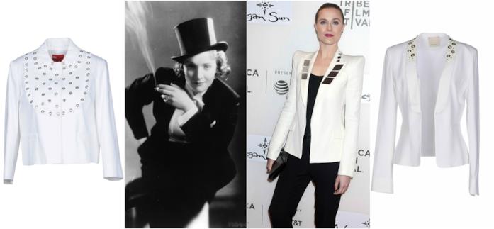Blazer bianchi con applicazioni come Evan Rachel Wood Giacche bianche in stile bon ton Primavera Estate 2018
