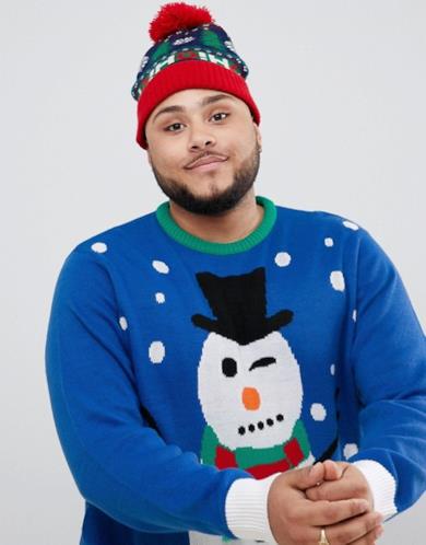 Maglione Big blu natalizio con pupazzo di neve