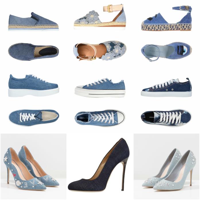 Sneakers, décolleté, espadrillas in denim moda primavera 2018 Le scarpe in denim per la primavera-estate 2018