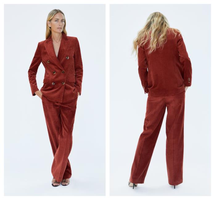 Completo in velluto a coste di tendenza per l'autunno 2018 In velluto e a coste il completo blazer e pantaloni moda autunno 2018