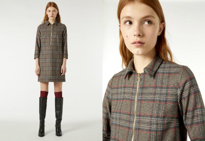 Abito corto in flanella a quadretti di moda per l'inverno 2018 Vestito corto in flanella di tendenza a quadretti scozzesi