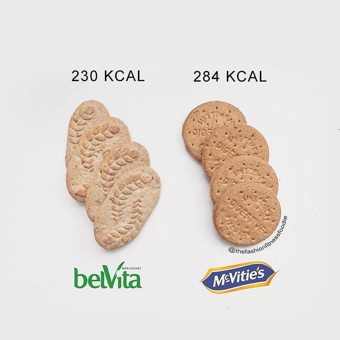 Due tipi diversi di biscotti Biscotti di marche diverse e relative calorie