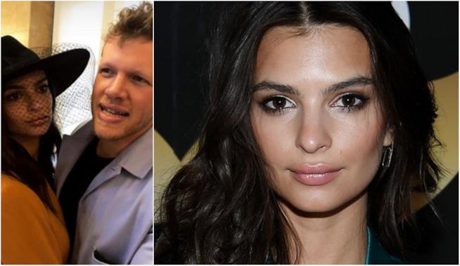 Emily Ratajkowski: abito da sposa e look da sposata Collage tra primo piano Emily Ratajkowski e foto matrimonio