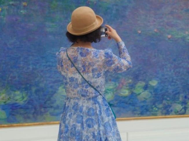 Una donna di fronte ad un quadro Una donna fotografa un quadro di Monet