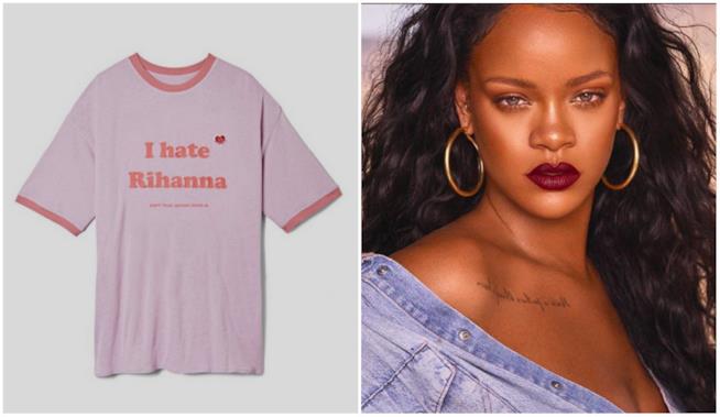 Rihanna indossa la t-shirt I hate Rihanna Collage tra Rihanna e t-shirt I hate Rihanna
