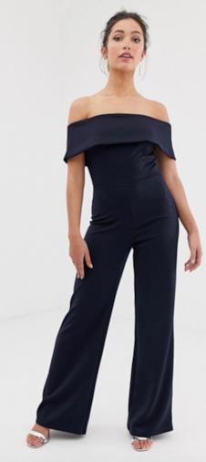 Tuta jumpsuit con spalle scoperte blu navy