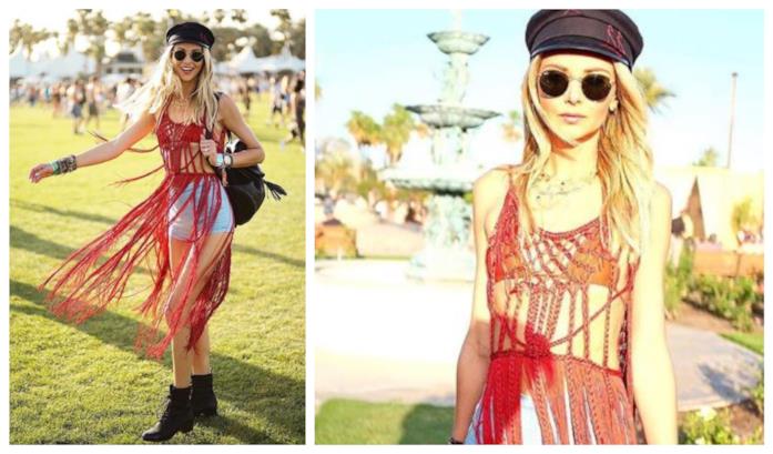 La modella Ludi Delfino indossa un top con le frange Top con le frange di moda per l'estate 2018