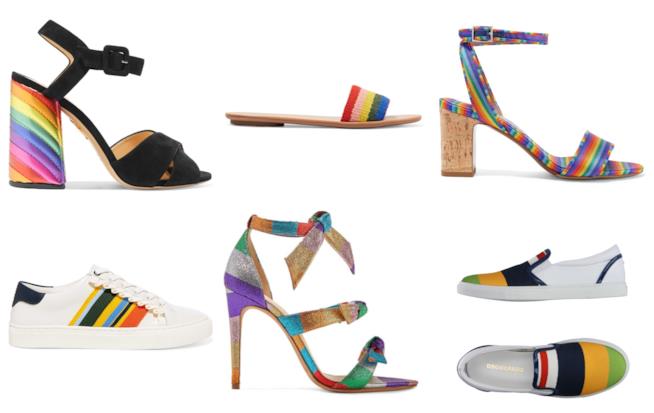 Scarpe a righe arcobaleno di moda per l'estate 2018 Sandali e sneakers a righe arcobaleno di tendenza per l'estate 2018