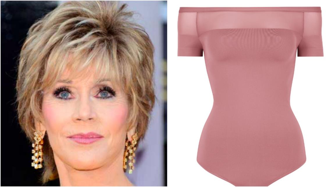 Collage tra Jane Fonda e il body Wolford