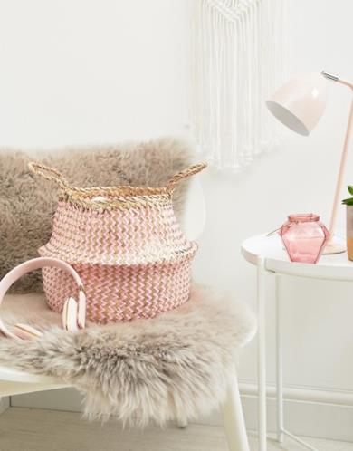 Cestino a zig-zag in seagrass rosa e naturale