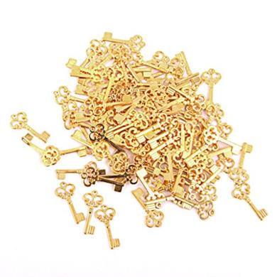 100x Chiavi Lega Pendente Ciondolo Collana Bracciale, Color Oro, 22x10mm