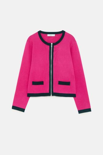 Cardigan con bordini a contrasto