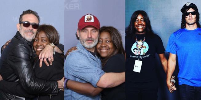 Jefrrey Dean morgan, Andrew Lincoln e Norman Reedus insieme a Lisa Williams Lisas Williams con alcuni membri del cast di The Walking Dead