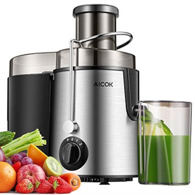 Aicok Centrifuga, Estrattore di Succo a Freddo, Estrattore Frutta e Verdura, 2 Contenitori e Spazzola per Succo più Nutriente, Funzione Anti-Intasamenti, Acciaio Inox