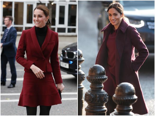 Kate Middleton e Meghan Markle entrambe in burgundy: le foto dei look Kate Middleton e Meghan Markle