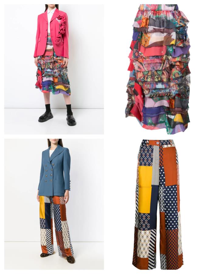 Gonna e pantalone fantasia patchwork di moda per l'autunno 2018 Fantasia patchwork per la gonna e i pantaloni di tendenza autunno 2018