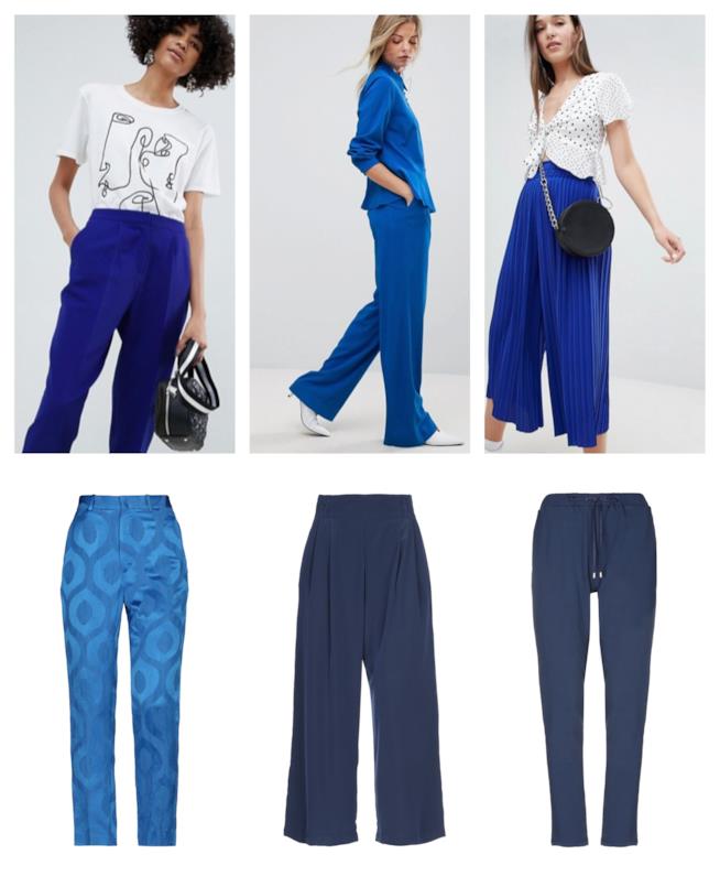 Pantaloni lunghi e cropped blu di moda per l'autunno inverno 2018-19 Blu per i pantaloni di tendenza autunno inverno 2018-19