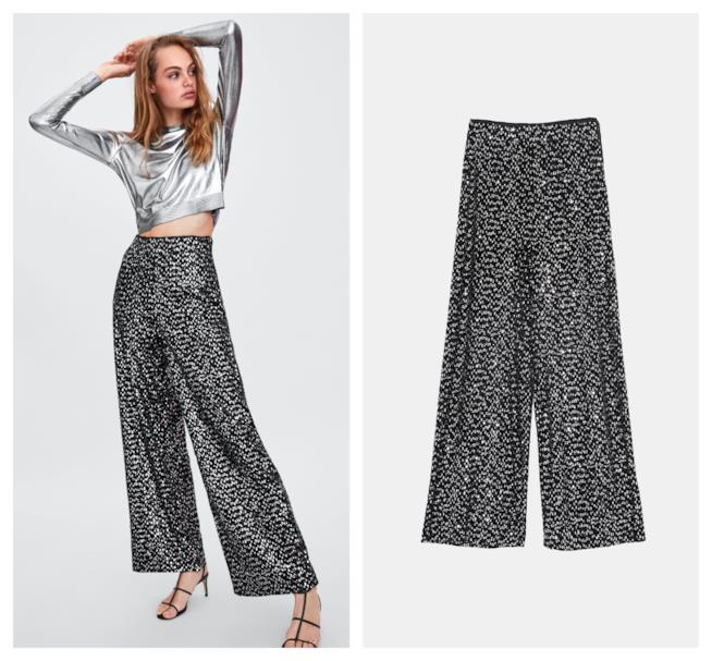 Pantaloni palazzo con le paillettes effetto metal per l'autunno inverno 2018-19 Con le paillettes i pantaloni di tendenza autunno inverno 2018-19