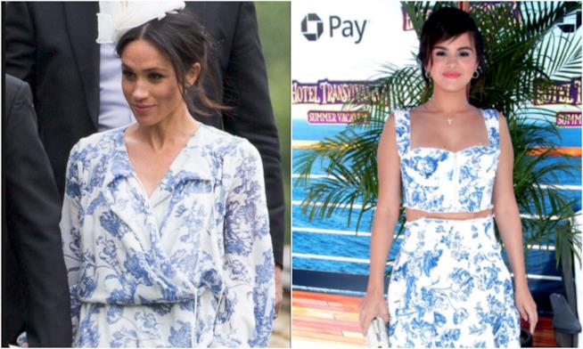 Selena Gomez indossa lo stesso vestito di Meghan Markle Collage tra Meghan Markle e Selena Gomez in Oscar de la Renta