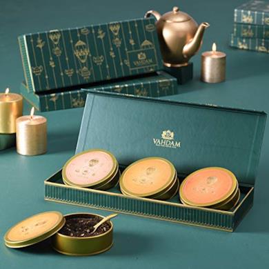 Riserva privata, set da tè regalo,idee regalo natale, regalo natale, 3 TÈ, 75 PORZIONI - Tè Masala Chai originale, tè verde in foglie e tè nero Maharaja Breakfast - In un bellissimo cofanetto regalo