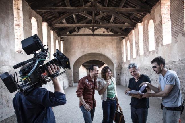 Ligabue sul set del film Made in Italy Ligabue con Stefano Accorsi e Kasia Smutniak per il film Made in Italy